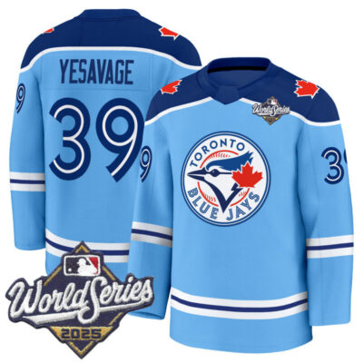 Men's Toronto Blue Jays 2025 World Series Premium Jersey - Hockey Style - Stitched - Powder Blue / Trey Yesavage