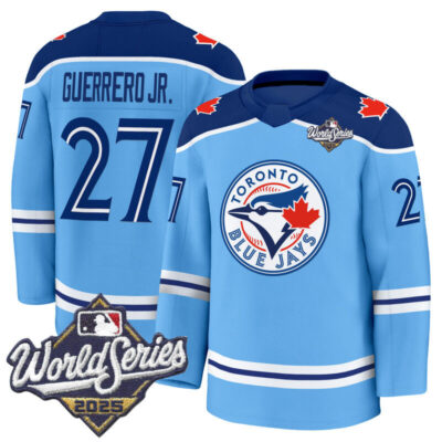 Men's Toronto Blue Jays 2025 World Series Premium Jersey - Hockey Style - Stitched - Powder Blue / Vladimir Guerrero Jr.