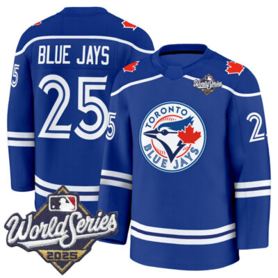 Men's Toronto Blue Jays 2025 World Series Premium Jersey - Hockey Style - Stitched - Royal / #25 Blue Jays