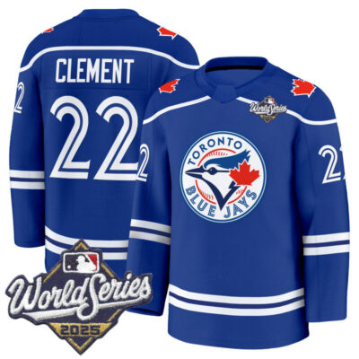 Men's Toronto Blue Jays 2025 World Series Premium Jersey - Hockey Style - Stitched - Royal / Ernie Clement