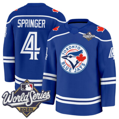 Men's Toronto Blue Jays 2025 World Series Premium Jersey - Hockey Style - Stitched - Royal / George Springer