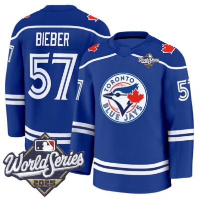 Men's Toronto Blue Jays 2025 World Series Premium Jersey - Hockey Style - Stitched - Royal / Justin Bieber