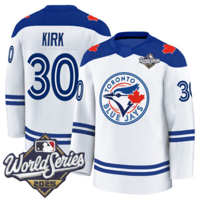 Men's Toronto Blue Jays 2025 World Series Premium Jersey - Hockey Style - Stitched - White / Alejandro Kirk