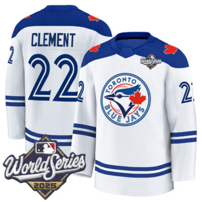 Men's Toronto Blue Jays 2025 World Series Premium Jersey - Hockey Style - Stitched - White / Ernie Clement