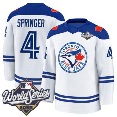 Men's Toronto Blue Jays 2025 World Series Premium Jersey - Hockey Style - Stitched - White / George Springer