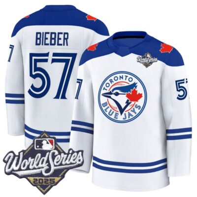 Men's Toronto Blue Jays 2025 World Series Premium Jersey - Hockey Style - Stitched - White / Justin Bieber
