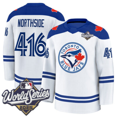 Men's Toronto Blue Jays 2025 World Series Premium Jersey - Hockey Style - Stitched - White / NorthSide 416