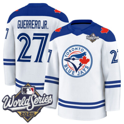 Men's Toronto Blue Jays 2025 World Series Premium Jersey - Hockey Style - Stitched - White / Vladimir Guerrero Jr.