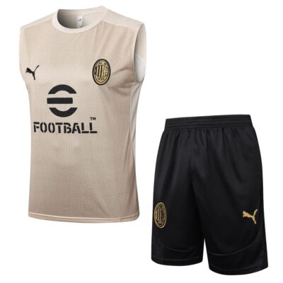 Milan AC 2024 2025 Short Jersey Tank Top Beige Soccer Training Suit