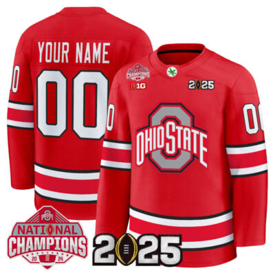 Ohio State Buckeyes Football 2025 National Champions Patch Premium Custom Jersey - Hockey Style - Red