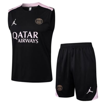 PSG 2024 2025 Black Pink Short Jersey Tank Top Soccer Training Suit