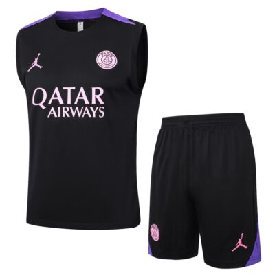 PSG 2024 2025 Black Purple Jersey Tank Top Shorts Soccer Training Suit