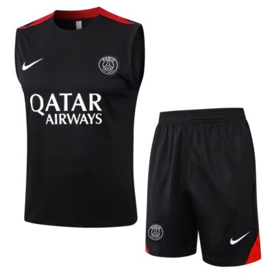 PSG 2024 2025 Black Red Jersey Tank Top Shorts Soccer Training Suit