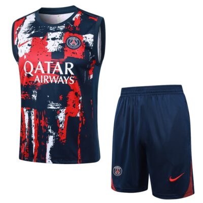 PSG 2024 2025 Blue Red Short Jersey Tank Top Soccer Training Suit