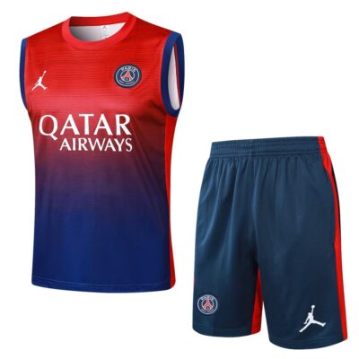 PSG 2024 2025 Red Blue Short Jersey Tank Top Soccer Training Suit