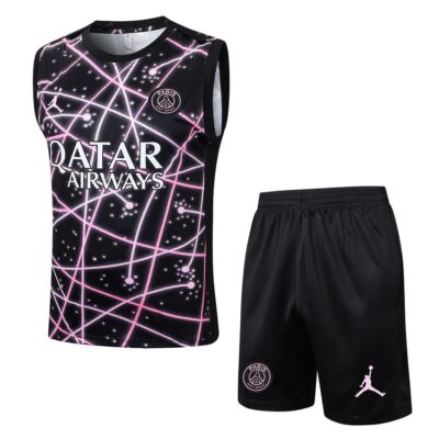 PSG 2025 2026 Black Pink Short Jersey Tank Top Soccer Training Suit