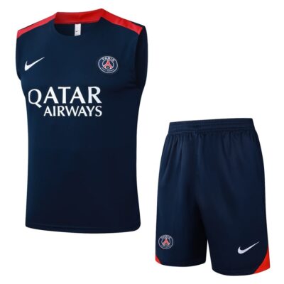 PSG 2025 2026 Blue Red Short Jersey Tank Top Soccer Training Suit