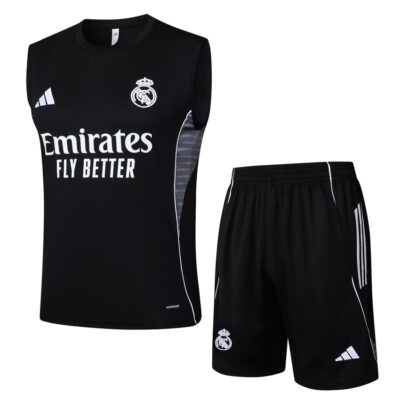 Real Madrid 2024 2025 Black Dark Short Jersey Tank Top Soccer Training Suit