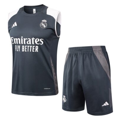 Real Madrid 2024 2025 Black White Short Jersey Tank Top Soccer Training Suit