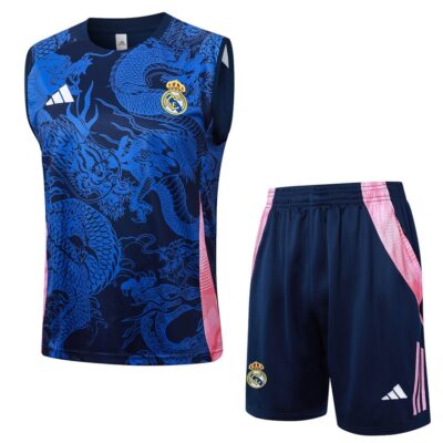 Real Madrid 2024 2025 Blue Patterned Jersey Tank Top Shorts Soccer Training Suit