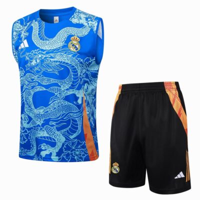 Real Madrid 2024 2025 Sky Blue Short Jersey Tank Top Soccer Training Suit