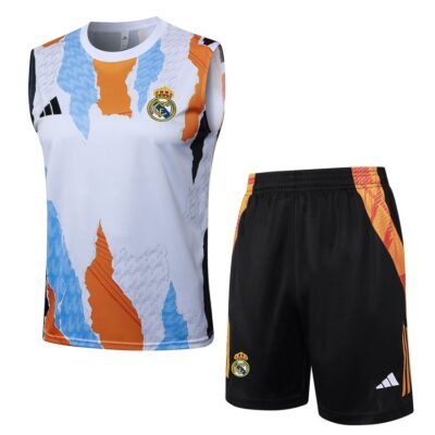 Real Madrid 2024 2025 White Spotted Short Jersey Tank Top Soccer Training Suit