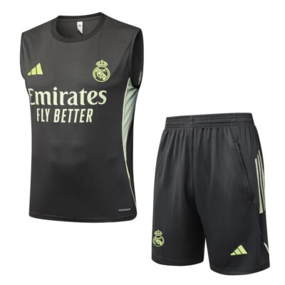 Real Madrid 2025 2026 Black Yellow Short Jersey Tank Top Soccer Training Suit