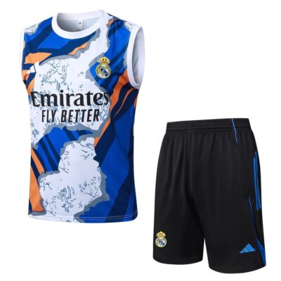 Real Madrid 2025 2026 Blue Spotted Short Jersey Tank Top Soccer Training Suit