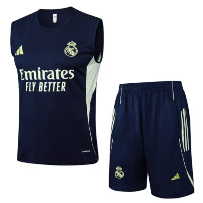 Real Madrid 2025 2026 Dark Blue Short Jersey Tank Top Soccer Training Suit