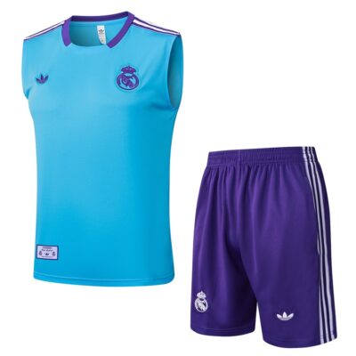 Real Madrid 2025 2026 Sky Blue Short Jersey Tank Top Soccer Training Suit