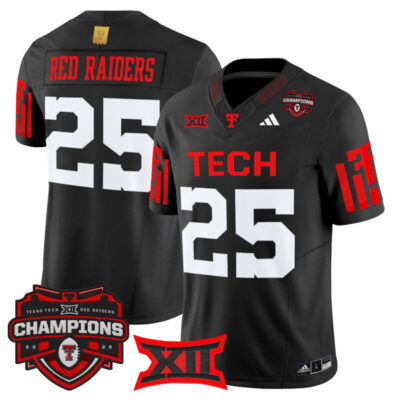 Texas Tech Red Raiders 2025 Big 12 Champions Vapor Limited Jersey - Black / #25 Red Raiders