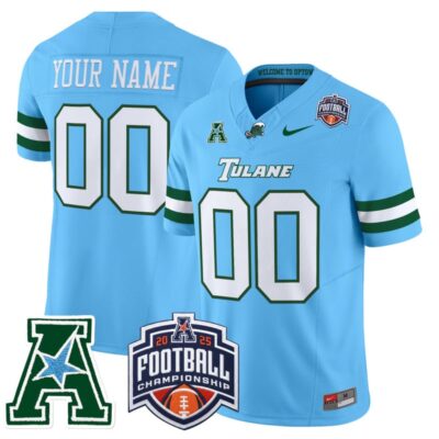 Tulane Green Wave 2025 AAC Championship Vapor Limited Custom Jersey - Blue