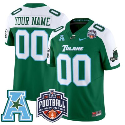 Tulane Green Wave 2025 AAC Championship Vapor Limited Custom Jersey - Green Alternate