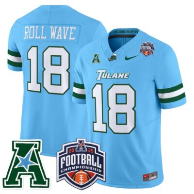 Tulane Green Wave 2025 AAC Championship Vapor Limited Jersey - Blue / #18 ROLL WAVE