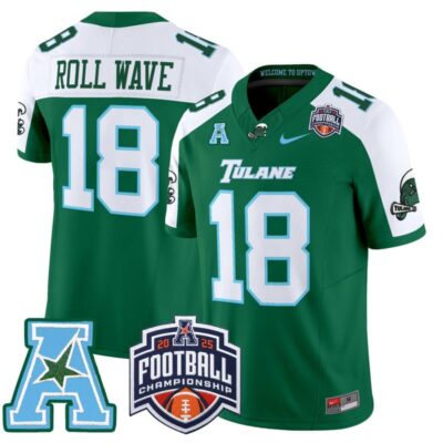 Tulane Green Wave 2025 AAC Championship Vapor Limited Jersey - Green Alternate / #18 ROLL WAVE