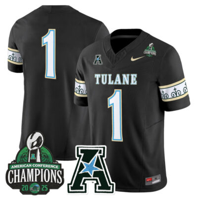 Tulane Green Wave 'City Edition' Vapor Limited Jersey - 2025 AAC Champions Patch - Black / #1 Team
