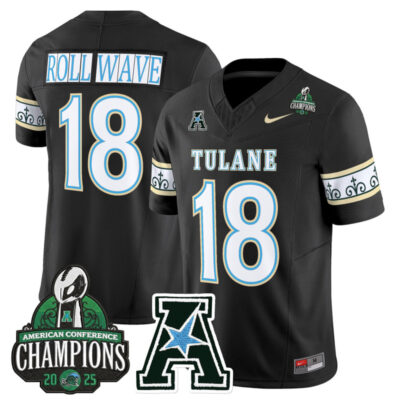 Tulane Green Wave 'City Edition' Vapor Limited Jersey - 2025 AAC Champions Patch - Black / #18 ROLL WAVE