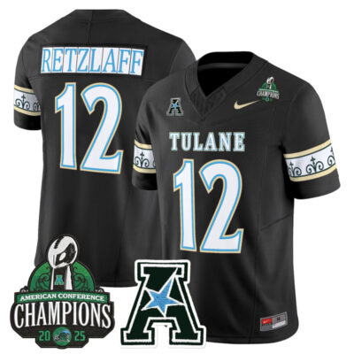 Tulane Green Wave 'City Edition' Vapor Limited Jersey - 2025 AAC Champions Patch - Black / Jake Retzlaff
