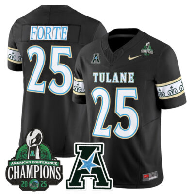 Tulane Green Wave 'City Edition' Vapor Limited Jersey - 2025 AAC Champions Patch - Black / Matt Forte