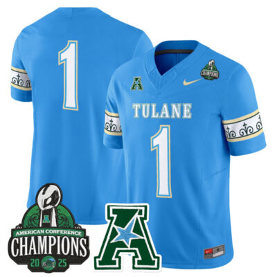 Tulane Green Wave 'City Edition' Vapor Limited Jersey - 2025 AAC Champions Patch - Blue / #1 Team