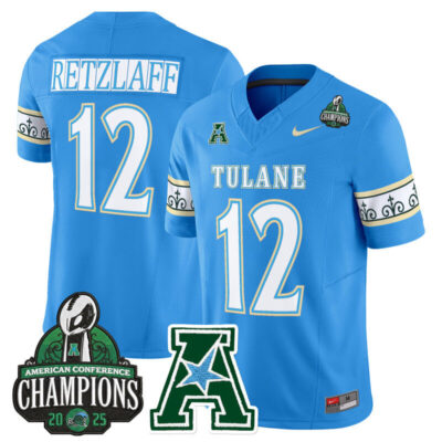 Tulane Green Wave 'City Edition' Vapor Limited Jersey - 2025 AAC Champions Patch - Blue / Jake Retzlaff