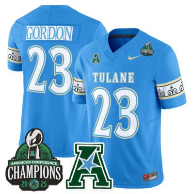 Tulane Green Wave 'City Edition' Vapor Limited Jersey - 2025 AAC Champions Patch - Blue / Javin Gordon