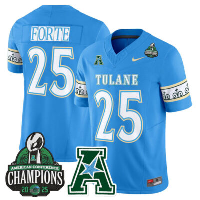 Tulane Green Wave 'City Edition' Vapor Limited Jersey - 2025 AAC Champions Patch - Blue / Matt Forte