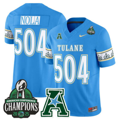 Tulane Green Wave 'City Edition' Vapor Limited Jersey - 2025 AAC Champions Patch - Blue / NOLA 504