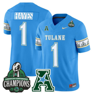 Tulane Green Wave 'City Edition' Vapor Limited Jersey - 2025 AAC Champions Patch - Blue / Omari Hayes
