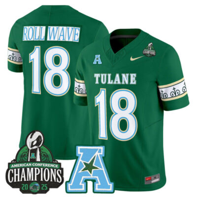 Tulane Green Wave 'City Edition' Vapor Limited Jersey - 2025 AAC Champions Patch - Green / #18 ROLL WAVE