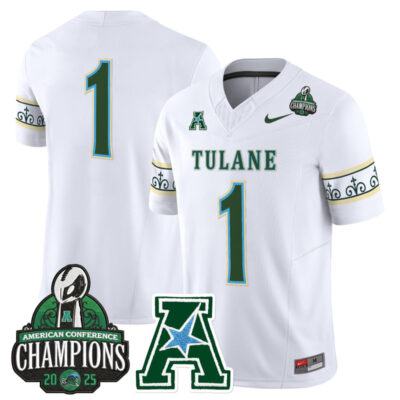 Tulane Green Wave 'City Edition' Vapor Limited Jersey - 2025 AAC Champions Patch - White / #1 Team