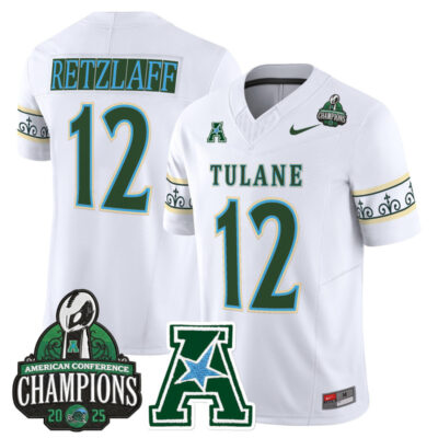 Tulane Green Wave 'City Edition' Vapor Limited Jersey - 2025 AAC Champions Patch - White / Jake Retzlaff