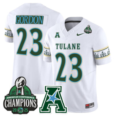 Tulane Green Wave 'City Edition' Vapor Limited Jersey - 2025 AAC Champions Patch - White / Javin Gordon