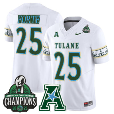 Tulane Green Wave 'City Edition' Vapor Limited Jersey - 2025 AAC Champions Patch - White / Matt Forte